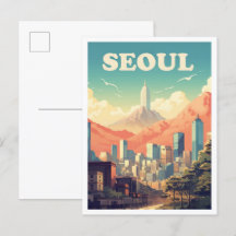 Seoul Zuid-Korea Art Vintage Travel Illustration