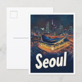 Seoul Zuid-Korea Art Vintage Travel Illustration Briefkaart