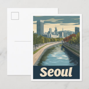 Seoul Zuid-Korea Art Vintage Travel Illustration Briefkaart