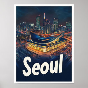 Seoul Zuid-Korea Art Vintage Travel Illustration Poster