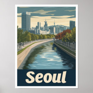 Seoul Zuid-Korea Art Vintage Travel Illustration Poster