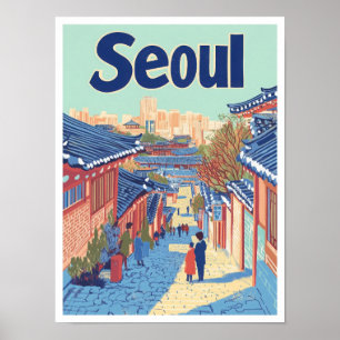 Seoul Zuid-Korea Art Vintage Travel Illustration Poster