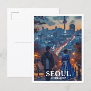 Seoul Zuid-Korea Artistieke Reis Illustratie Briefkaart