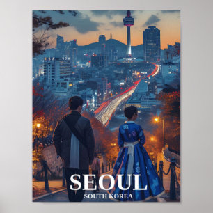 Seoul Zuid-Korea Artistieke Reis Illustratie Poster