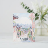 Seoul Zuid-Korea Gouache Illustratie Reizen Briefkaart (Staand voorkant)