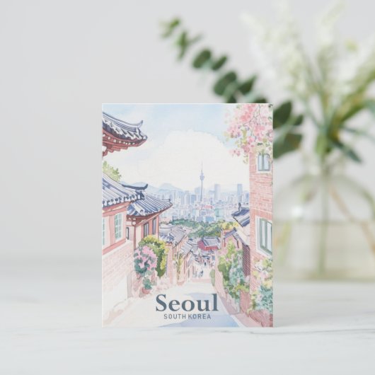Seoul Zuid-Korea Gouache Illustratie Reizen Briefkaart (Staand voorkant)