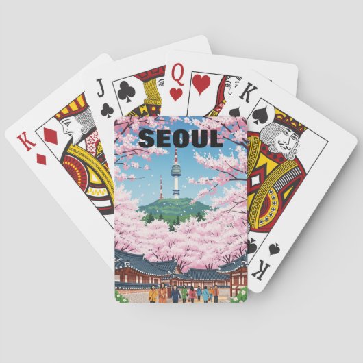 Seoul Zuid-Korea Kersenbloesem Pokerkaarten (Achterkant)