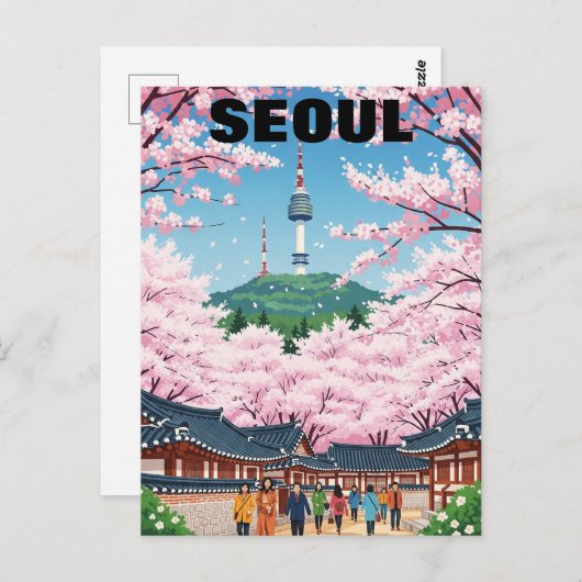 Seoul Zuid-Korea Kersenbloesems Briefkaart (Voorkant / Achterkant)