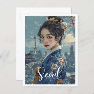 Seoul Zuid-Korea  kunst reisillustratie Briefkaart