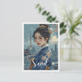 Seoul Zuid-Korea  kunst reisillustratie Briefkaart (Staand voorkant)