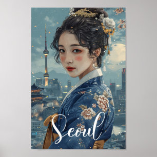 Seoul Zuid-Korea  kunst reisillustratie Poster