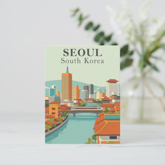 Seoul Zuid-Korea Mid-Century Retro Reizen Briefkaart (Staand voorkant)