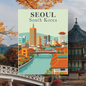 Seoul Zuid-Korea Mid-Century Retro Reizen Briefkaart