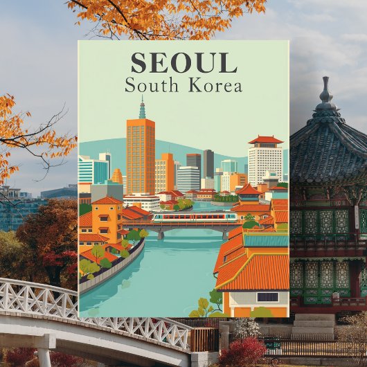 Seoul Zuid-Korea Mid-Century Retro Reizen Briefkaart