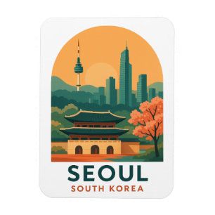 Seoul Zuid-Korea – Minimalistische Reis Kunst Vint Magneet