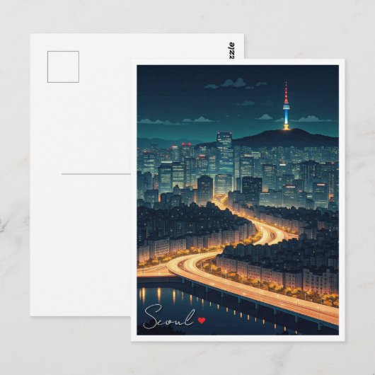 Seoul Zuid-Korea Night uitzicht Briefkaart (Voorkant / Achterkant)