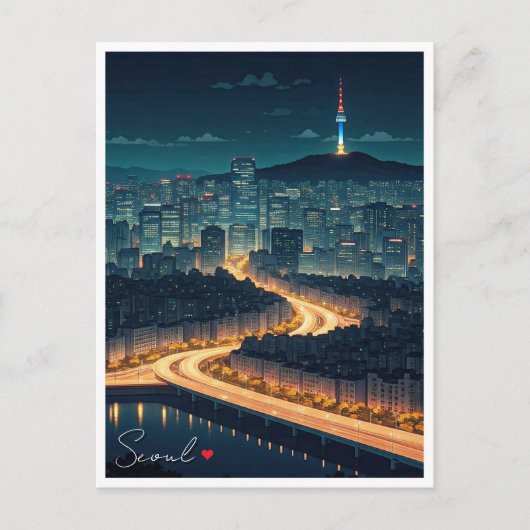 Seoul Zuid-Korea Night uitzicht Briefkaart (Voorkant)