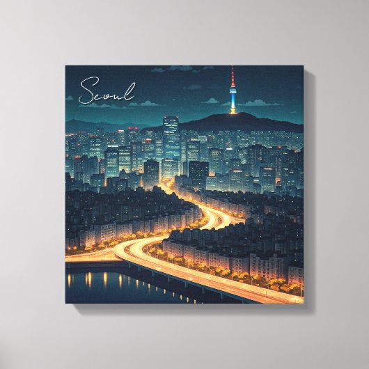 Seoul Zuid-Korea Night uitzicht Canvas Afdruk (Voorkant)
