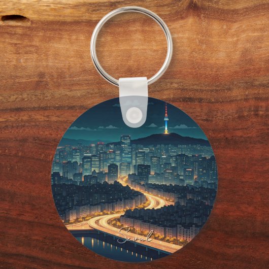 Seoul Zuid-Korea Night uitzicht Sleutelhanger (Achterkant)