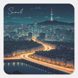 Seoul Zuid-Korea Night uitzicht Vierkante Sticker