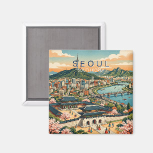 Seoul Zuid-Korea Reis Kunst Vintage Magneet