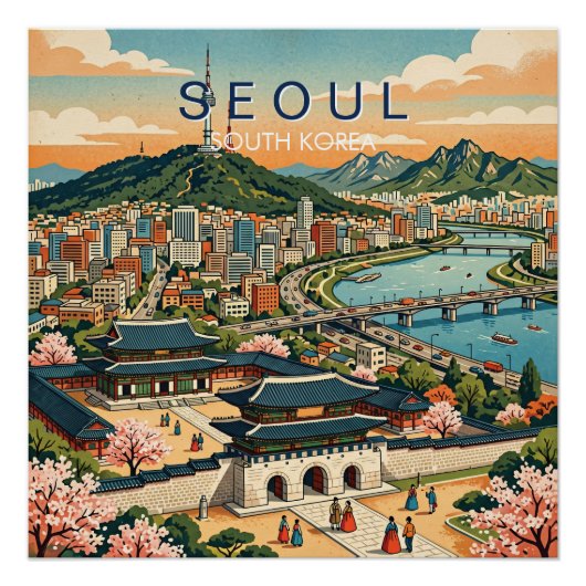 Seoul Zuid-Korea Reis Kunst Vintage Perfect Poster (Voorkant)