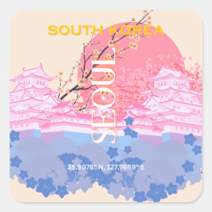 Seoul Zuid-Korea Reiskunst, Pastel Vierkante Sticker