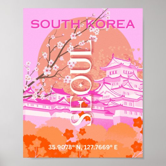 Seoul Zuid-Korea Reiskunst, Roze Poster (Voorkant)