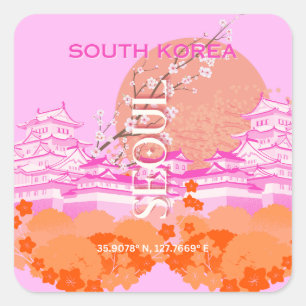Seoul Zuid-Korea Reiskunst, Roze Vierkante Sticker