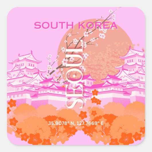 Seoul Zuid-Korea Reiskunst, Roze Vierkante Sticker (Voorkant)