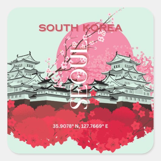Seoul Zuid-Korea Reiskunst Vierkante Sticker (Voorkant)