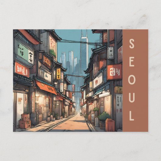  Seoul Zuid-Korea Reizen Aziatische Stadsstraat Briefkaart (Voorkant)