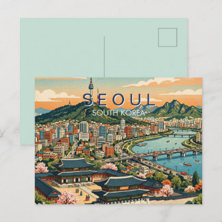 Seoul Zuid-Korea Reizen Kunst Vintage Feestdagenkaart