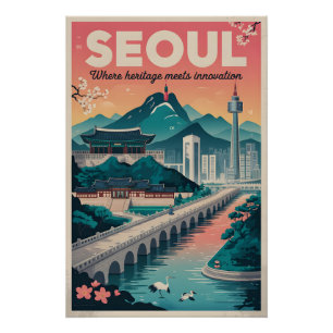 Seoul Zuid-Korea Retro Reisposter Kunst Perfect Poster