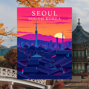 Seoul Zuid-Korea Skyline Bold Sunset Cityscape Briefkaart