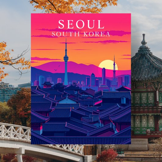 Seoul Zuid-Korea Skyline Bold Sunset Cityscape Briefkaart
