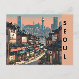Seoul Zuid-Korea stad vintage reizen retro straat Briefkaart