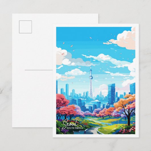Seoul Zuid-Korea vintage reisillustratie Briefkaart (Voorkant / Achterkant)