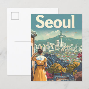 Seoul Zuid-Korea Vintage Travel Illustratie Briefkaart