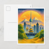 Seoul Zuid-Korea Waterverf Skyline Feestdagenkaart (Voorkant / Achterkant)