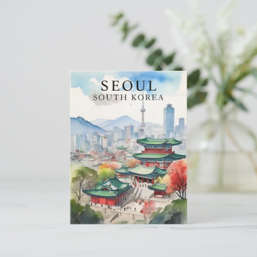 Seoul, Zuid-Korea Waterverf Travel Art Briefkaart (Staand voorkant)