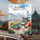 Seoul, Zuid-Korea Waterverf Travel Art Briefkaart