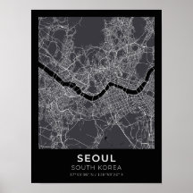 Seoul Zuid-Korea Zwart Stadsplattegrond Poster