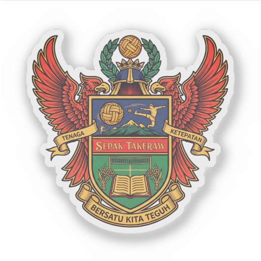 Sepak Takraw - heraldiek stijl logo Sticker (Voorkant)