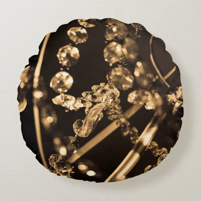 Sepia Abstract Crystal Chandelier Rond Kussen (Voorkant)