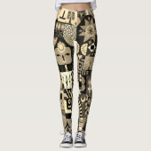 Sepia Abstract Geometric Folk Art Quilt Leggings (Voorkant)