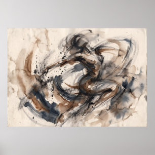 Sepia Abstract Paard Beweging Poster
