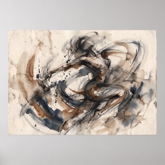 Sepia Abstract Paard Beweging Poster (Voorkant)