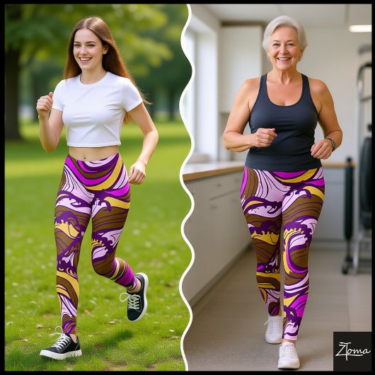 Sepia Abstract Pebble Bean Repeating Pattern Leggings