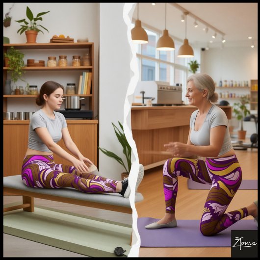 Sepia Abstract Pebble Bean Repeating Pattern Leggings